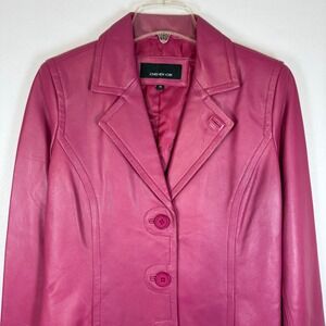 Jones New York Genuine Leather Blazer Fuchsia Pink Button Front Women's Medium